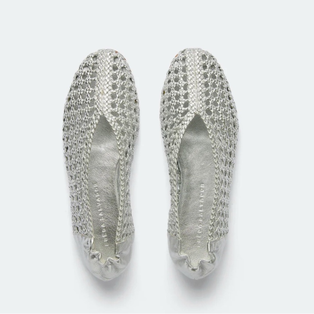 Freda Salvador | Riley Open Weave Silver Ballet Flats | Size 7.5